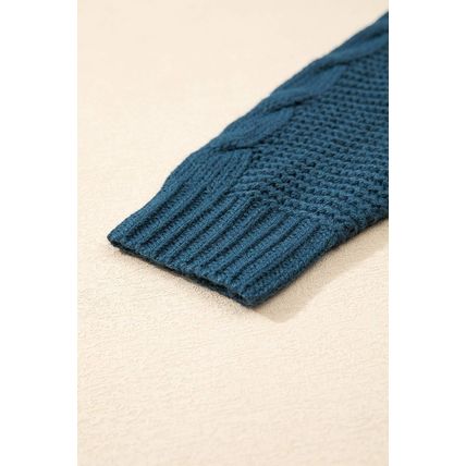 Peacock Blue Cable Knit Button Front Pocketed Baggy Cardigan