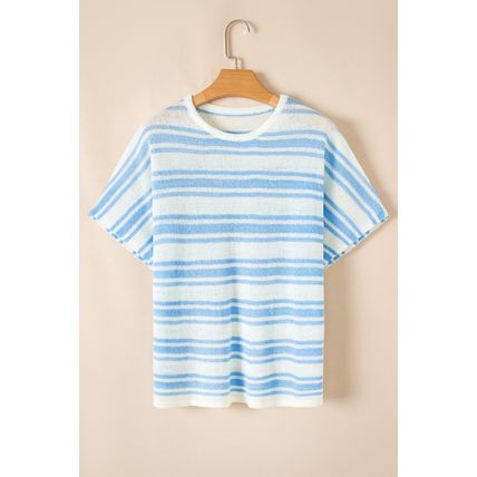 Sky Blue Stripe Boxy Fit Wide Sleeve Sweater T Shirt