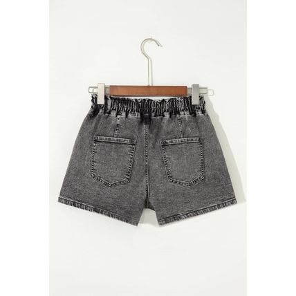 High-rise Drawstring High Waist Casual Denim Shorts with Pockets
