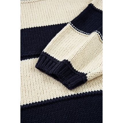 Blue Stripe Color Block PLus Size Drop Shoulder Sweater
