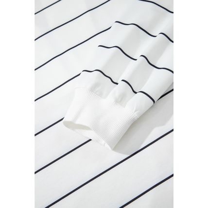 White Zip V Neck Casual Stripe Print Drop Shoulder Long Sleeve Top
