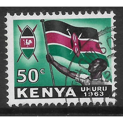 KENYA 1963 INDEPENDENCE 50c KENYA FLAG SG 7 FINE USED#