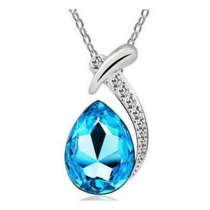 Silver Aquamarine Crystal Turquoise Blue CZ Pendant WGP Necklace Gift Boxed