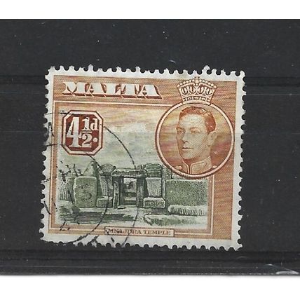 Malta.SG224 4 1/2d Ruins at Mnajdra (Olive-Green&Yellow-Brown).Fine Used.Apr25h