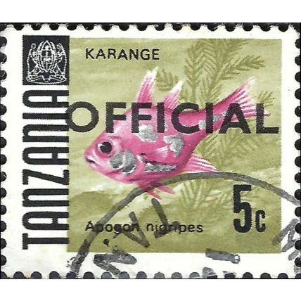 TANZANIA, FISH, Blackfoot Cardinal, Official, brown 1967, 5c