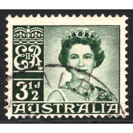 AUSTRALIA 1959/62: QUEEN ELIZABETH II DEFINITIVES - 3½d GREEN USED (G1)