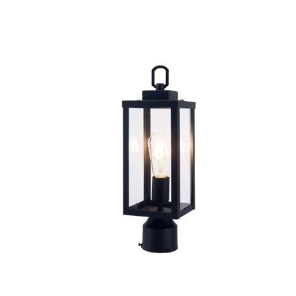 1-Light Black Metal Hardwired Outdoor Weather Resistant Post Light with No Bulbs