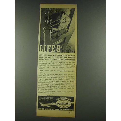 1936 Pennzoil Oil Ad - Life's At Stake
