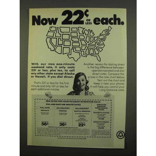 1975 Bell Long Distance Ad - Now 22c or Less Each