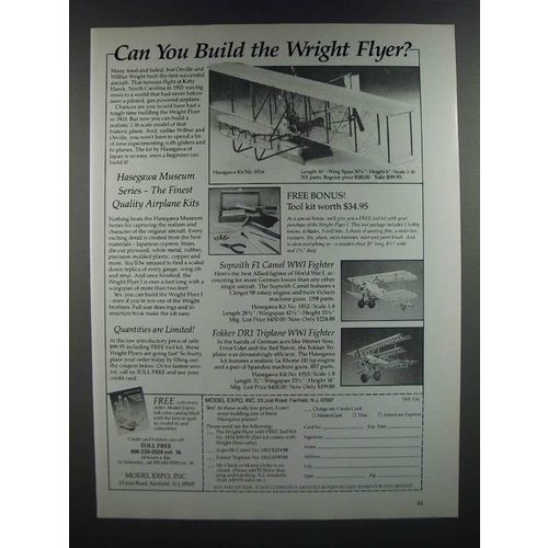 1986 Model Expo Ad - Wright Flyer, Sopwith F1 Camel, Fokker DR1 Triplane Planes