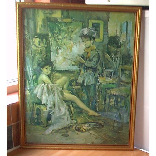 'ARTIST AND MODEL' framed PRINT, retro, vintage, shabby chic