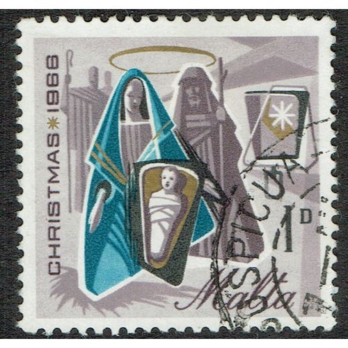 Malta 1966 Christmas 1d Black Gold Turquoise Blue and Slate Purple SG376 FU