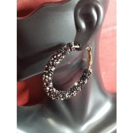 Punk Rock Big Crystal Earrings - Black & Silver