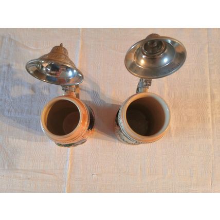 2 x Vintage, West German, Stoneware, Beer Steins, Pewter Lids, Decorative
