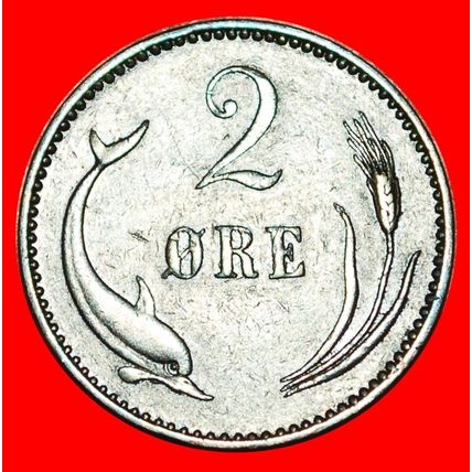Ⰶ 2 SOLD DOLPHIN (1874-1906):DENMARK★2 ORE 1897 INTERESTING★LOW START★NO RESERVE