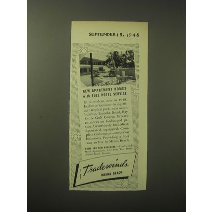 1948 Tradewinds Hotel Apartments Advertisement - Full Hotel Service