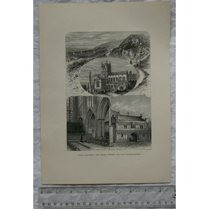 1890 engraving Great Malvern : The Priory Church and the Neighbourhood