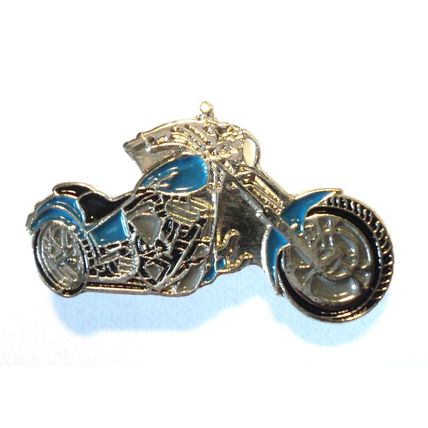Blue Custom Chopper Bike Biker Motorcycle Chop Motorbike Metal Rocker Badge NEW