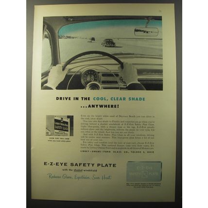 1953 Libbey Owens Ford E-Z-Eye Safety Plate Glass Ad - Drive in the shade