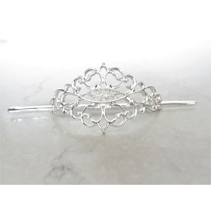 Small gold or silver filigree metal hair slide stick clip barrette