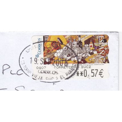 Torrevieja Postmark Spain 2006 on Millendez machine label 0.57e VGC