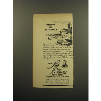 1959 Lido Biltmore Hotel Ad - Holiday in Sarasota
