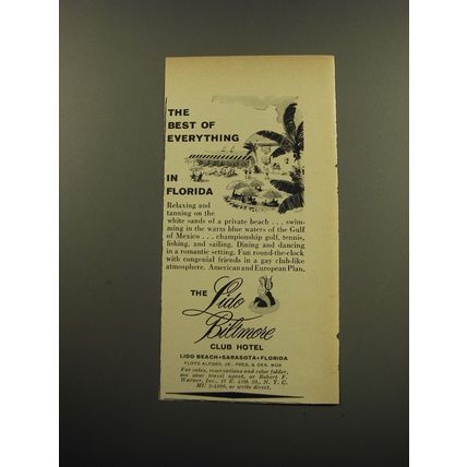 1959 Lido Biltmore Hotel Ad - The best of everything in Florida