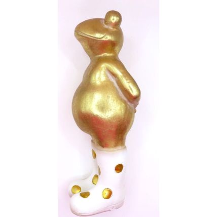 Standing Frog Figurine with Wellies 24 CM Antique Gold Colour Christmas Gift
