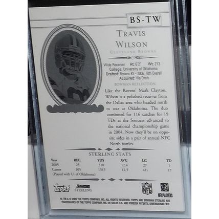 2006 Bowman Sterling TRAVIS WILSON (Browns) RC jersey #BS-TW