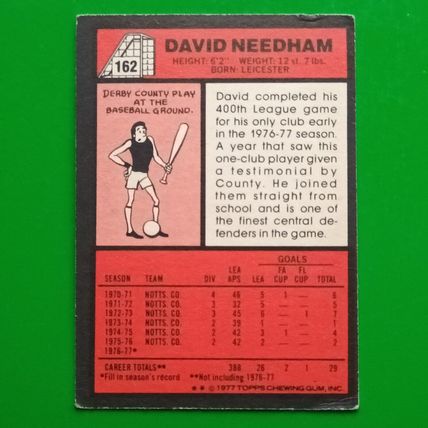 TOPPS FOOTBALL RED BACK 1977 #162 Notts County Dave Needham