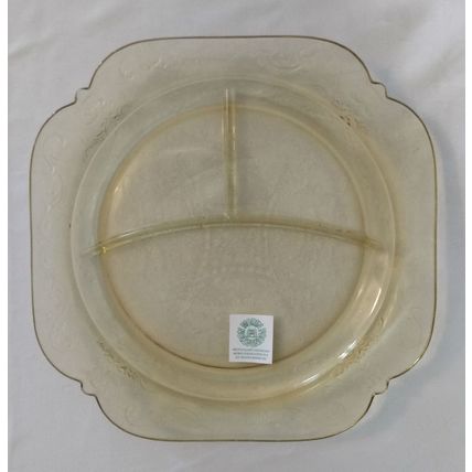 FEDERAL DEPRESSION GLASS MADRID PATTERN YELLOW AMBER GRILL PLATE DIVIDED DISH