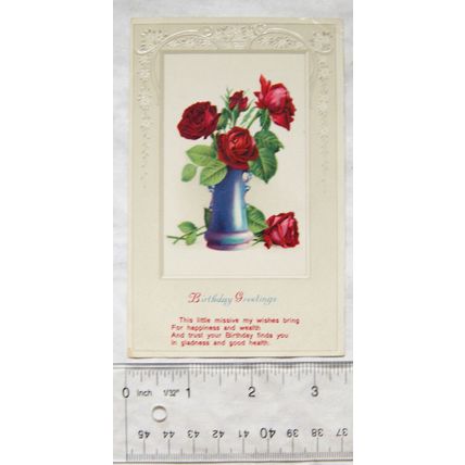 1914 postcard Birthday Greetings - red flowers