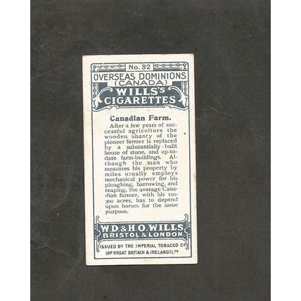 Cigarette Cards Wills Overseas Dominions Canada 1914 #32 Canadian Farm