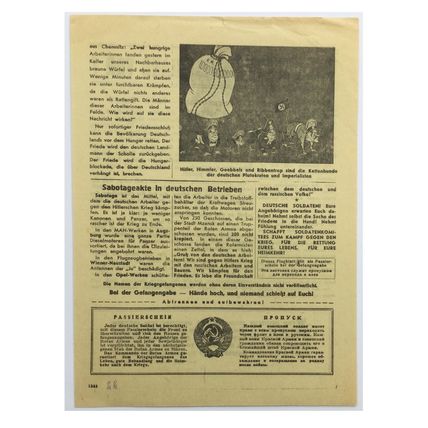 WW2 Soviet/Russian Air Drop Leaflet Illustrated by Boris Efimov. - Code 1511.