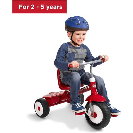 Radio Flyer Deluxe Steer & Stroll Kids Tricycle, Toddler Trike for Ages 2-5, Red