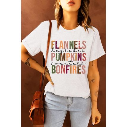 White FLANNELS PUMPKINS BONFIRES Crewneck Graphic Tee