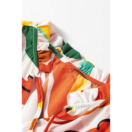 Orange Floral Print Split V Neck Tiered Maxi Dress