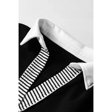 Black Striped Colorblock Patchwork Collar Sweatshirt