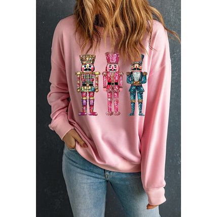 Pink Shimmer Nutcracker Graphic Christmas Pullover Sweatshirt