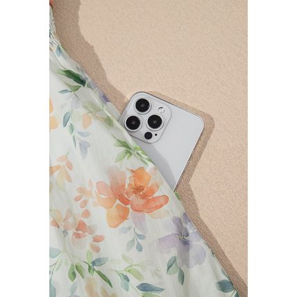 Beige Floral Print Shirred High Waist Puff Sleeve Mini Dress