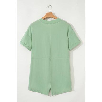 Grass Green Loose Half Sleeve V Neck Knit Romper