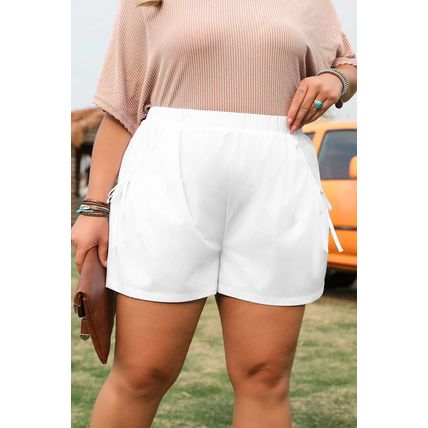 White Bow Decor Pockets Plus Size Shorts