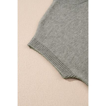 High Flower Pattern Ribbed Trim Short Sleeve Boxy Sweater