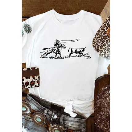White Western Rodeo Graphic Casual T Shirt