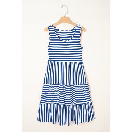 Sky Blue Stripe U Neck Sleeveless Loose Fit Mini Dress