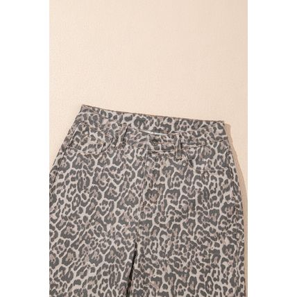 Brown Leopard Frayed Edge Wide Leg High Waist Jeans