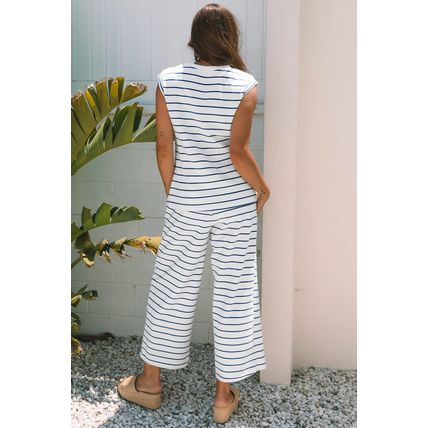 Sail Blue Casual Wide Leg 2pcs Pants Set