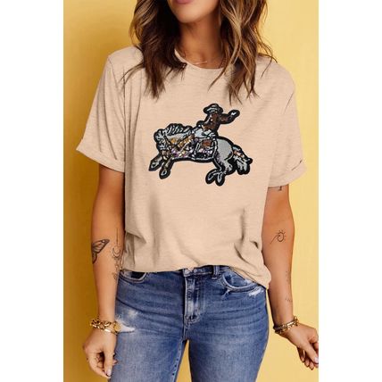 Khaki Sequin Rodeo Graphic Crewneck Tee