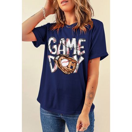Blue GAME DAY TOUCH DOWN Graphic T Shirt