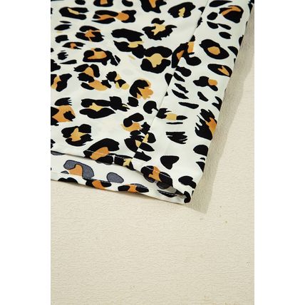 Khaki Leopard Print Contrast Striped V Neck Blouse